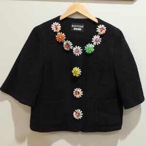BOUTIQUE MOSCHINO embellished jacket floral multi beading artsy tweed black 10
